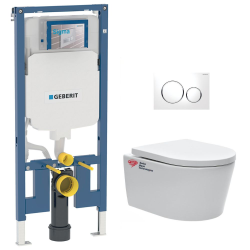 Geberit Pack WC bati-support Geberit + WC Swiss Aqua Technologies sans bride + abattant + plaque blanche (SLIMSATCBP)