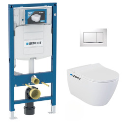 Pack WC Bâti-support UP320 + WC sans bride Bello + Abattant softclose + Plaque blanche (GebBello-K)