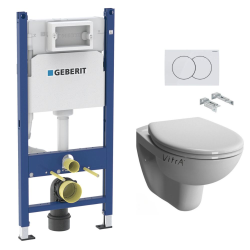 Geberit Pack WC Bati-support Geberit Duofix  + WC sans bride Vitra Normus + Abattant softclose + Plaque blanche (NormusRimlessGeb3)