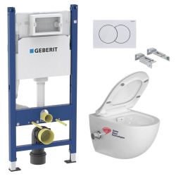 Geberit Pack WC Bati-support Geberit Duofix  + WC sans bride SAT Infinitio avec fonction bidet thermostatique + Abattant softclose + Pla