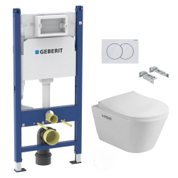 Geberit Pack WC Bati-support Geberit Duofix + WC sans bride Lucco Avva + Abattant softclose + Plaque blanche (AvvaGeb3)