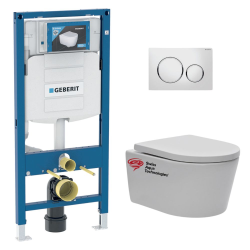 Geberit Pack WC Bati-support Geberit + Cuvette Swiss Aqua Technologies + abattant SoftClose + plaque (GebSatrimless-C)