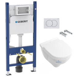 Geberit Pack WC Bati-support Geberit Duofix + WC Cuvette a fond creux sans bride O.novo Villeroy & Boch + Abattant softclose + Plaque bl
