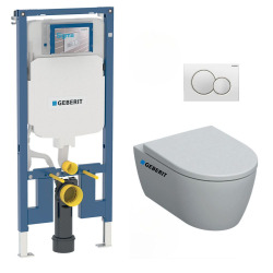 Pack WC Bâti-support Duofix + WC sans bride Smyle + Abattant softclose + Plaque blanche (SmyleGeb1)