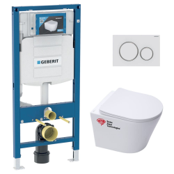 Geberit Pack WC Bati Geberit + Cuvette Swiss Aqua technologies sans bride + Abattant soft close + Plaque (GebSATrimless-J)