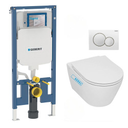 Geberit Pack WC Bati-support Geberit extra-plat UP720 + WC sans bride Serel sans bride + Abattant softclose + Plaque blanche