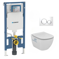 Pack WC Bâti-support extra-plat UP720 + Cuvette Tesi Ideal Standard + Abattant frein de chute + Plaque Blanc/Chrome