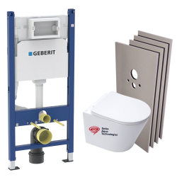 Geberit Pack WC Bati-support Geberit + WC Swiss Aqua Technologies sans bride + Abattant softlcose + Plaque + Set habillage