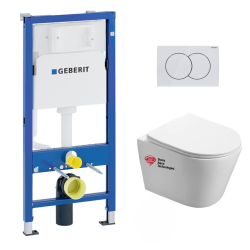 Geberit Pack WC Bati-support Geberit + WC Swiss Aqua Technologies Infinitio sans bride + Plaque Blanc alpin (InfinitioGeb1)