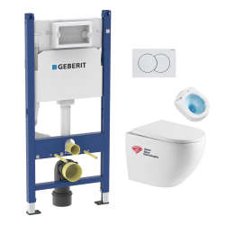 Geberit Pack WC Bati-support Geberit Duofix + WC sans bride Swiss Aqua Technologies + Plaque de commande Delta01 Blanche (FusionTQGeb3)