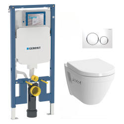 Pack WC Bâti-support + Cuvette suspendue sans bride Vitra S50 + Abattant frein de chute + Plaque Chrome mat (SLIM-S50-L)