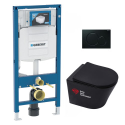 Geberit Pack WC Bati-support Geberit + WC Swiss Aqua Technologies Infinitio sans bride + Abattant softclose + Plaque noire