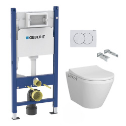 Pack Bâti-support Duofix 112cm + WC sans bride Integra + Abattant softclose + Plaque blanche (IntegraRimlessGeb3)