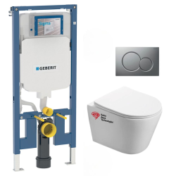 Geberit Pack WC Bati-support Geberit extra-plat + Cuvette Swiss Aqua Technologies sans bride fixations invisibles + Plaque
