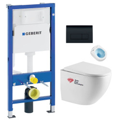Geberit Pack bati-support Geberit + WC sans bride Swiss Aqua Technologies + Abattant SoftClose + Plaque noir mat (FusionTQGeb10)