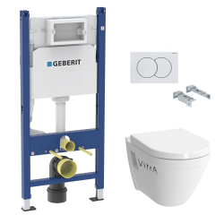 Geberit Pack WC Bati-support Geberit Duofix + Cuvette suspendue Vitra S50 avec bride + Abattant soft close + Plaque blanche (S50Geb3/BP)