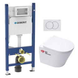 Geberit Pack WC bati-support Geberit + Cuvette Swiss Aqua Technologies sans bride + Abattant SoftClose + Plaque (INFINITIOMATGEB3)