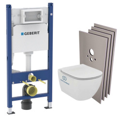 Pack WC Bâti support + Cuvette Ideal Standard Tesi Aquablade + Plaque blanche chrome + Set habillage (HTesiGeb3)