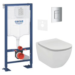 Grohe Rapid SL + Cuvette TESI aquablade/abattant frein de chute + Plaque de commande + Set d'isolation phonique (Autoportanttesi1)