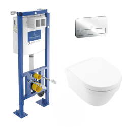 Villeroy & Boch Pack WC bâti autoportant Villeroy & Boch Viconnect + Cuvette Villeroy fixations invisibles + Plaque chrome (Architectura2set1)