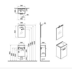 Mia ensemble meuble 39x61x28 cm avec miroir, lavabo et éclairage LED, chêne (MIASET40D)