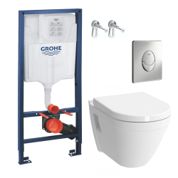 Grohe Pack WC Bâti-support Rapid SL + Cuvette Vitra S50 + Abattant softclose + Plaque chrome (GROHE-S50softclose-2)