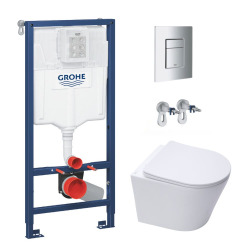 Swiss Aqua Technologies Pack Bâti-support Rapid SL + WC sans bride SAT + Abattant softclose + Plaque Chrome + Brosse de toilette OFFERTE