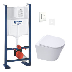 Swiss Aqua Technologies Pack WC Bâti autoportant + WC suspendu sans bride Infinitio + Abattant softclose + Plaque Blanche + Set d'isolation phonique