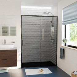 Ceramia PURA Porte de douche 140x195cm coulissante anticalcaire avec profilés Noir mat (CERAHP140BGG)