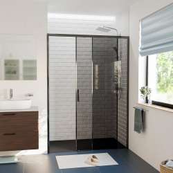 PURA Porte de douche 140x195cm coulissante anticalcaire avec profilés Noir mat (CERAHP140BGG)