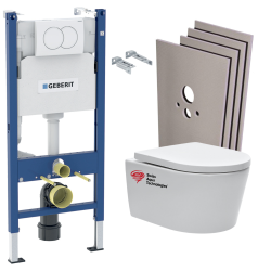 Pack bâti Duofix 112cm + Plaque blanche Delta20 + Cuvette suspendue sans bride + Set habillage (HSATrimlessGeb3)