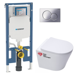 Geberit Pack WC Bati-support Geberit extra-plat + WC Swiss Aqua Technologies sans bride + plaque