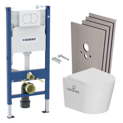 Pack WC bâti-support Duofix 112 cm + WC suspendu sans bride + abattant SoftClose + set habillage + plaque blanche (CETORGEB3SB)