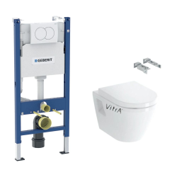 Geberit Pack WC Bati-support Geberit Duofix + WC suspendu Vitra Integra + Abattant en Duroplast + Plaque blanche