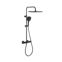Swiss Aqua Technologies Set de douche avec mitigeur thermostatique + douche de tête + douchette 3 jets, noir mat (SATSSTZC)