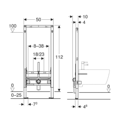  Duofix bâti-support à encastrer pour bidet suspendu, hauteur 112 cm, installation sur cloison légère (111.510.00.2)
