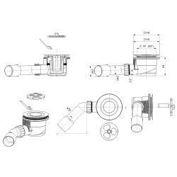 Siphon design pour receveur de douche 90 x 40/50m, couvercle blanc (E90KOB)