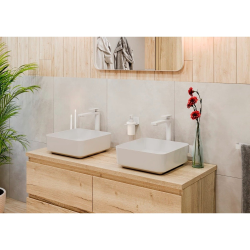 Swiss Aqua Technologies Mood distributeur de savon en acier inoxydable et verre mat, blanc mat (SATDMOOD99B)