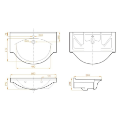 Naturel Pro 61x51 cm lavabo suspendu en céramique avec un trou pour mitigeur au milieu, sans siphon ni mitigeur, blanc (HA5660)