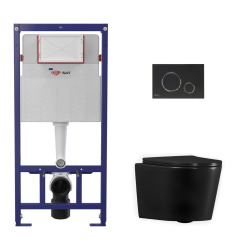 Pack WC bâti ECO 2L Swiss Aqua Technologies + WC suspendu sans bride Ceramia + plaque noir (STECE14BMT02-FR)