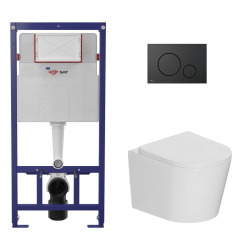 Pack WC bâti ECO 2L Swiss Aqua Technologies + WC suspendu sans bride Ceramia + plaque noir (STECE14WT02-FR)