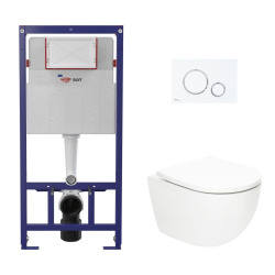 Pack WC bâti ECO 2L Swiss Aqua Technologies + cuvette suspendu Swiss Aqua Technologies + plaque blanche (STESTFUWT04-FR)