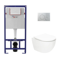 Pack WC bâti ECO 2L Swiss Aqua Technologies + cuvette suspendu Swiss Aqua Technologies + plaque chrome (STESTFUWT05-FR)