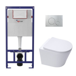 Pack WC bâti ECO 2L Swiss Aqua Technologies + cuvette suspendu Swiss Aqua Technologies + plaque chrome (STESTINWR05-FR)