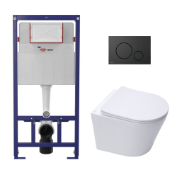 Swiss Aqua Technologies Pack WC bâti ECO 2L + WC suspendu Swiss Aqua Technologies + plaque noir (STESTINWR02-FR)