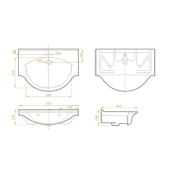 Naturel Lavabo Pro 43x34 cm trou pour mélangeur au milieu (HA5640)