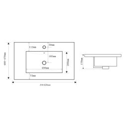  Modena 81x46 cm lavabo en céramique avec trou pour robinetterie au milieu, blanc brillant (M8046)