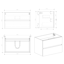  Verona 80x50x45,5 cm meuble de salle de bain mural, sans lavabo, bois clair (VERONA80SDBU)