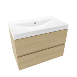 Set meuble de salle de bain mural 80x50x45,5 cm + lavabo en céramique 81x46 cm, bois clair/ blanc (VERONA80SDU3)