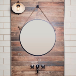 60x60 cm miroir suspendu rond en métal, inspiration scandinave, noir mat (ZLAN60C)